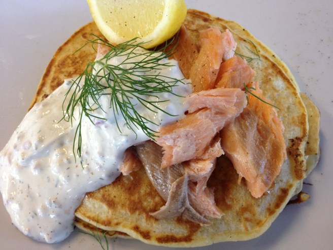 Potato Boxtie - potato pancake with house smoked salmon, sour cream and fresh lemon - Rubix Cafe, Wodonga