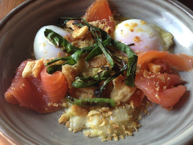 63 degree eggs, baby leeks, brioche crumbs, smoked salmon - Albert Street Food & Wine, Brunswick