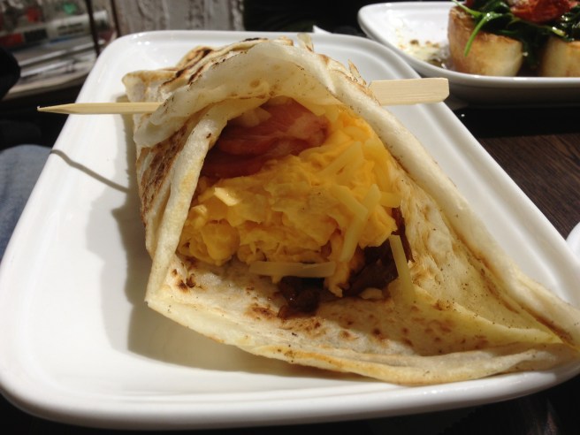Egg Roti - Roti bread filled with scrambled eggs, bacon, caramelised onions & cheese - Bella Sistas, Camberwell South