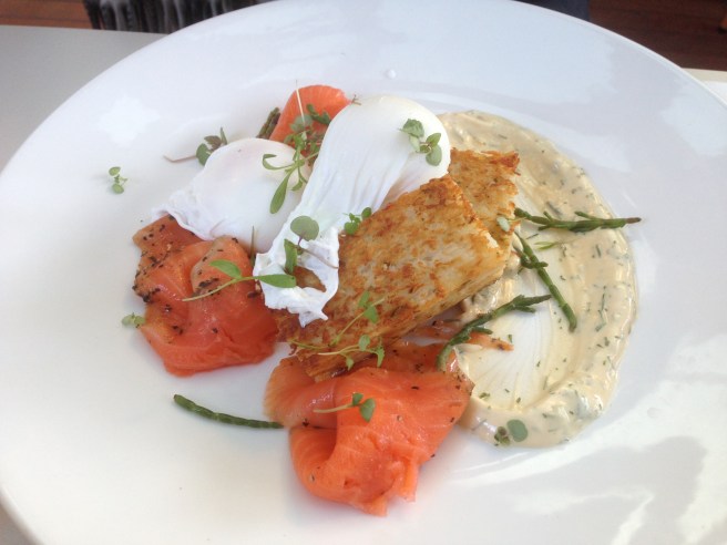 Cured New Zealand King salmon, samphire, potato rosti, poached eggs and dill mayo - The Resident, Ashburton