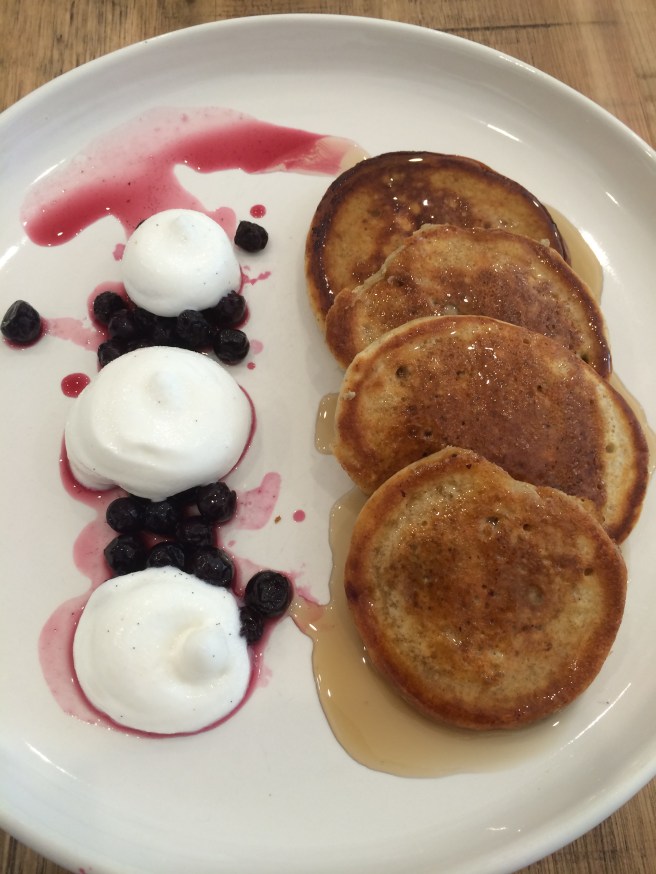 Rye, Chia Seed and Blueberry pancakes with vanilla mousse and maple syrup - Townhouse, Toorak