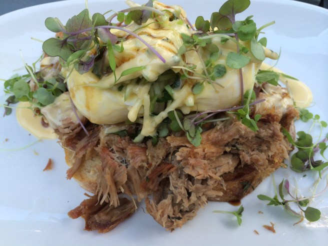 Timber Benedict with slow cooked pork shoulder, poached eggs and apple cider hollandaise - Tall Timber, Prahran