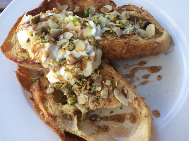 "Baklava Style" French toast with Greek yoghurt, toasted nuts and spiced honey syrup - Early Bird Cafe, Albury