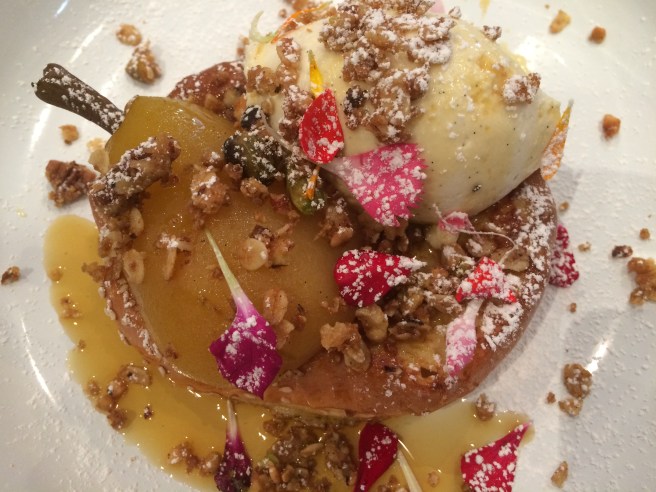 Brioche French toast, pear & honey crumble - Proper & Son, South Melbourne